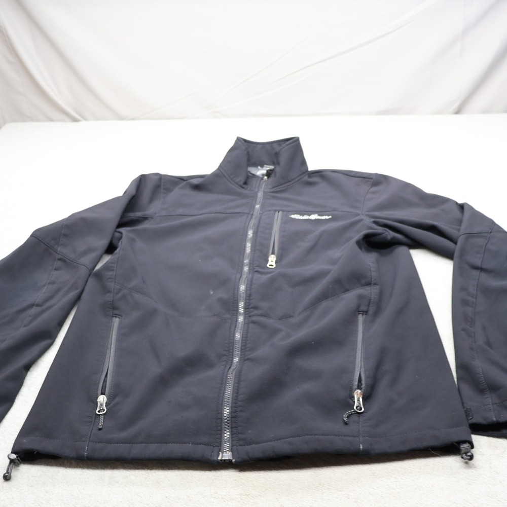 Eddie Bauer Jacket Mens Medium Tall Black Fleece Lined Softshell Full Zip Wind